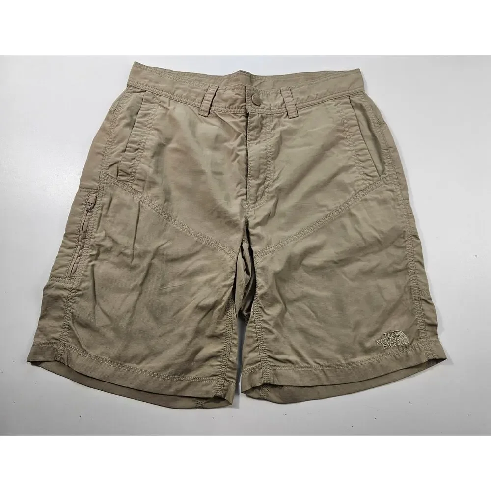 North face size 34 nylon packable zip pocket shorts beige lightweight khaki